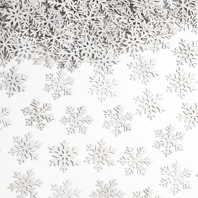 VHUWE Winter Snow Confetti, 200 Pcs Glitter White Snowflakes Confetti 2 Shapes for Birthday Baby Shower Holiday Party Christmas Table Centerpiece New Years Eve Anniversary Decorations Supplies - Paper