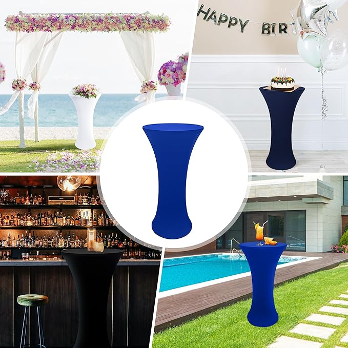 2PCS 24x43 Inch Round Fitted Cocktail Table Cover Royal Blue Spandex Cocktail Table Cloth Highboy Fitted Tablecloth High Top Table Cloths for Party Pub Banquet Bistro