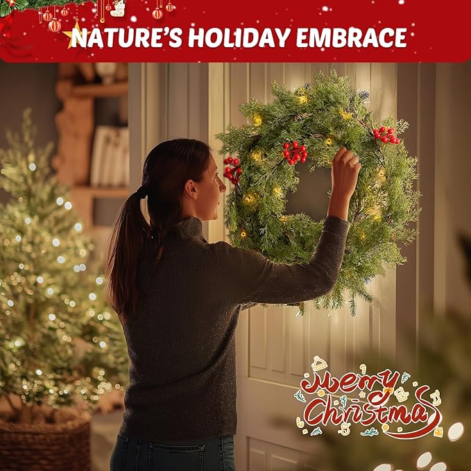 6FT Christmas Garland Faux Cypress Pine Cedar Garland with 20 LED Lights, Holiday Garland for Home, Wedding, Party Decorations