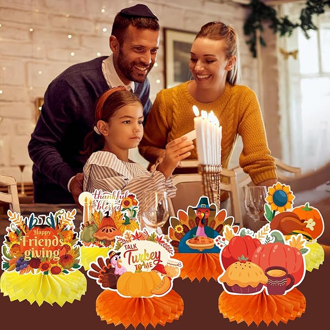 Thanksgiving Table Decorations Centerpieces 9pcs Friendsgiving Table Decorations Fall Centerpieces Turkey Centerpieces for Tables Thanksgiving Honeycomb Table Decorations for Fall Pumpkin Party