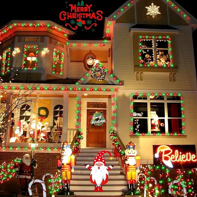 YEGUO 200 LED 66ft Christmas Lights Outdoor Waterproof, Red and Green String Lights Indoor, Green Wire Twinkle Tree Lights Plug in with Timer Memory 8 Modes