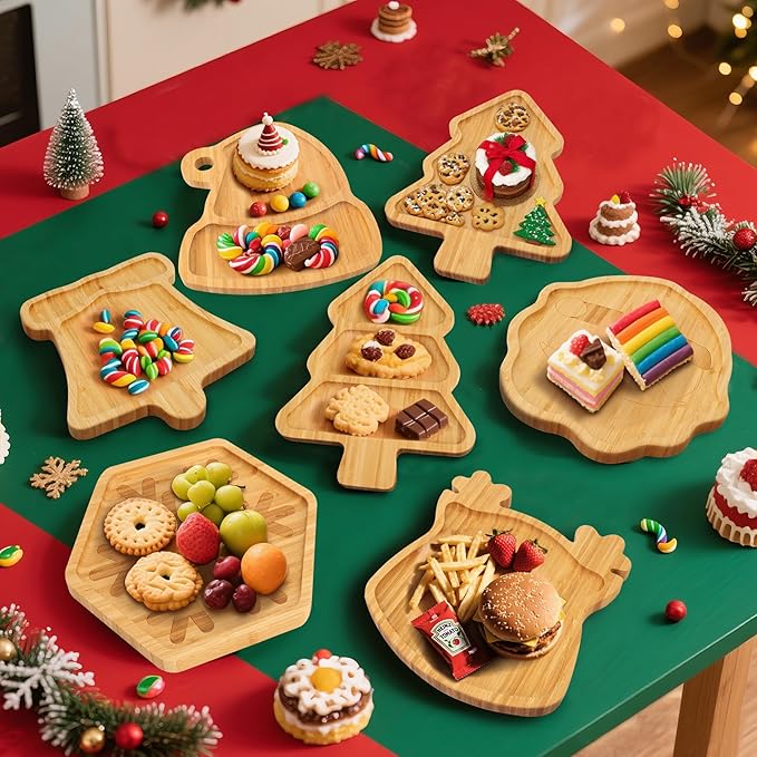Christmas Serving Tray, Santa Claus Shape Charcuterie Board, Bamboo Serving Platter Dish for Holiday Party Food Tray for Cheese Snack Fruit 10 x 8.7 x 0.6 Inches
