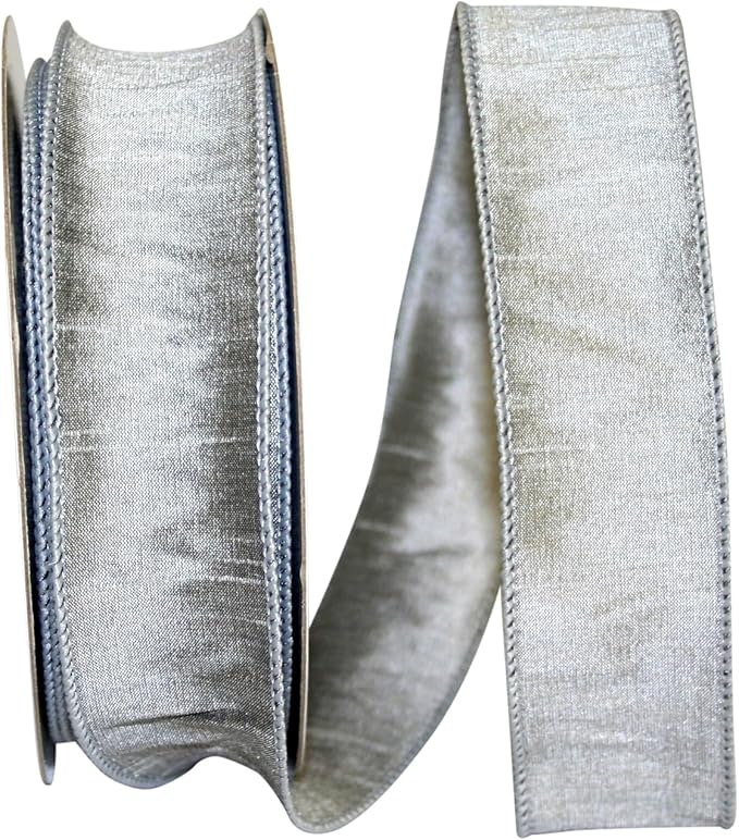 Reliant Ribbon 92975W-070-09H Dupioni Supreme Wired Edge Ribbon, 1-1/2 Inch X 20 Yards, Silver