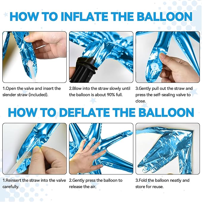 18 Pcs Blue and Orange Star Balloons, Orange and Blue Stars Foil Balloon with 6 Pcs 22-Inch Explosion Star Balloons 12Pcs 10-Inch Four Pointed Stars Balloon for Kids Birthday Party Decoration