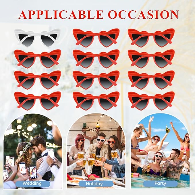 4/6/8/10/12 Pack Bachelorette Sunglasses Heart Sunglasses Vintage Heart Shaped Glasses for Women Bridal Party Wedding