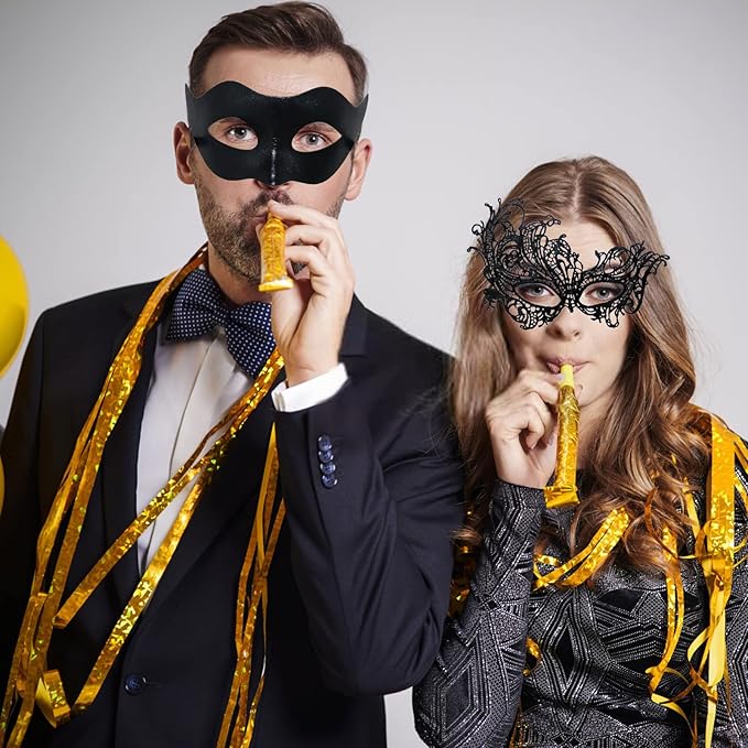 IncreDecor Couple Masquerade Lace Mask Set, Fit for Women and Men Venetian Halloween Masks, Specially for Costume, Mardi Gras