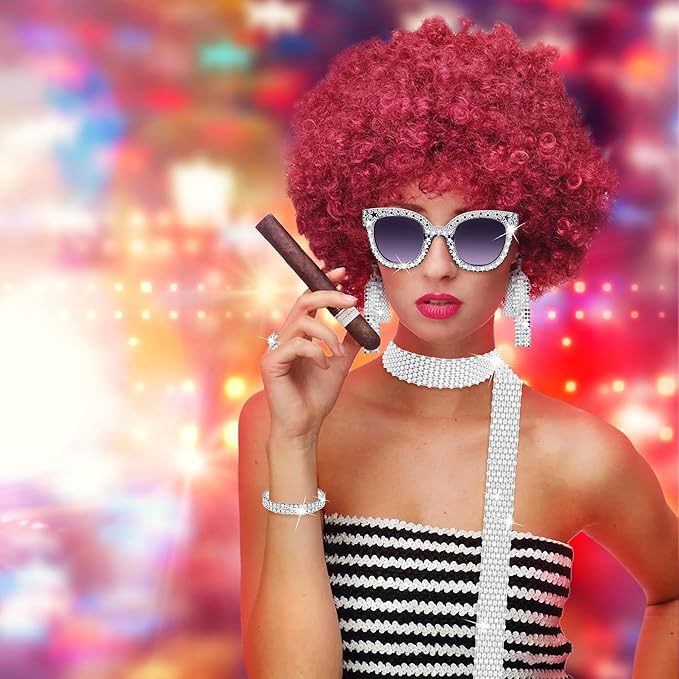 6 Pcs 70s Disco Accessories for Women Costume Jewelry Set Disco Earrings Ring Sequin Scarf Sunglasses Bracelet Headband