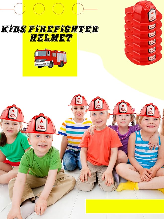 100 Pack Kids Firefighter Hats Children Fire Helmet Fireman Cosplay Hats for Dress up Firefighter Halloween Costume