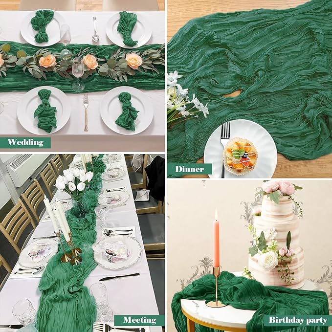 2 Pack 10 Ft Cheesecloth Table Runner Emerald Green Gauze Long Table Runners Boho Gauze Cheese Cloth Table Runner Rustic Sheer Runner for Wedding Party Table Decor ( 35 x 120 Inch )