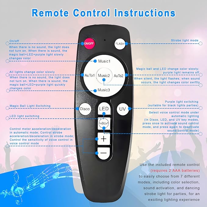 Disco Ball Light for DJ Party: Strobe Led Dance Stage Lighting Sound Activated Rotating Lamp With Remote Control for Room Indoor Outdoor Kids Ceiling Decor Bar Club Rave Home Wedding Karaoke Christmas