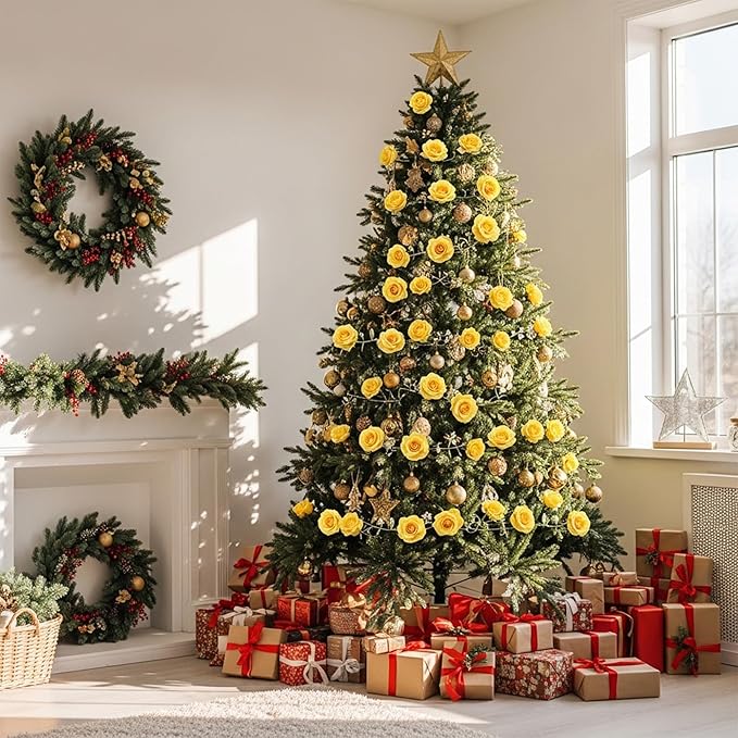 Auihiay 60PCS Yellow Roses Bulk, Yellow Velvet Silk Fake Roses, Realistic Flowers for Wedding Centerpieces, Bridal Bouquets, Home Decor, Baby Shower, Valentine's Day Party Decorations