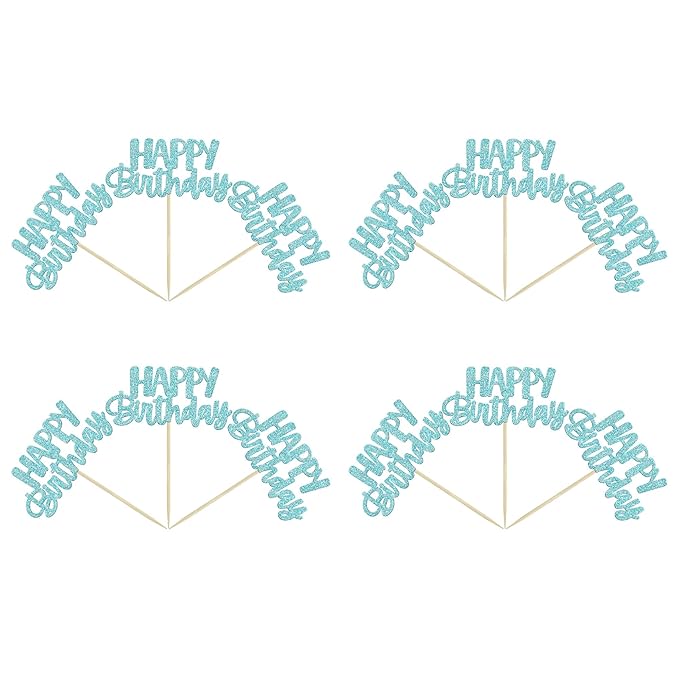 Gyufise 24Pcs Happy Birthday Cupcake Toppers Glitter Birthday Cupcake Food Picks for Celebrating Happy Birthday Party Cake Decorations Supplies Light Blue
