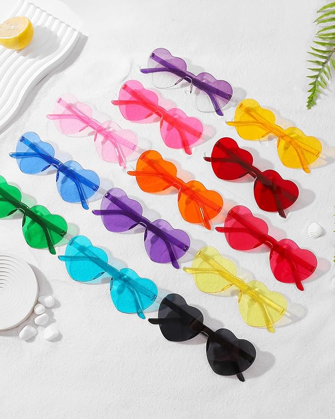 40 Pairs Heart Shaped Sunglasses Bulk, Colorful Rimless Fun Heart Sunglasses for Women Party Favors