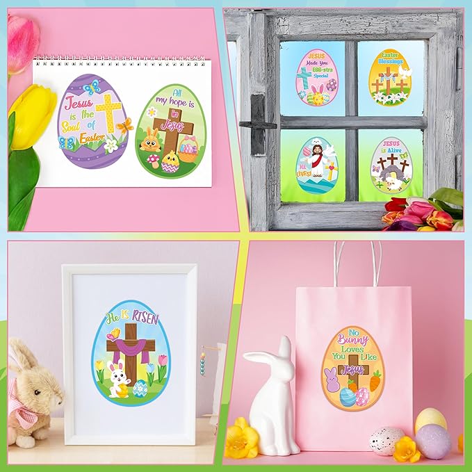 CY2SIDE Easter Eggs Face Sticker - 40PCS Make Your Own Jesus Cross Eggs Sticker Craft Game for Kids School Reward DIY Easter Party Favors for Kids Christian Sunday School Classroom Activities
