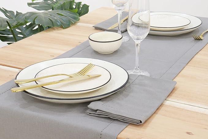 PurpleEssences Set of 6 Hemstitch Cloth Dinner Napkins 100% Cotton - Soft Durable Washable - Ideal for Wedding Christmas Holiday Winter - Perfect Everyday Use Table Linen 18x18 - Ash Grey
