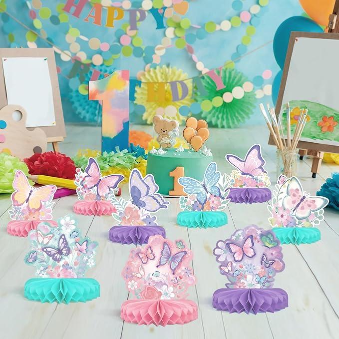 Butterfly Birthday Party Supplies Kit - Butterfly Themed Honeycomb Centerpiece ,Table Decorations for Kids' Butterfly Themed Birthday Party Decorations