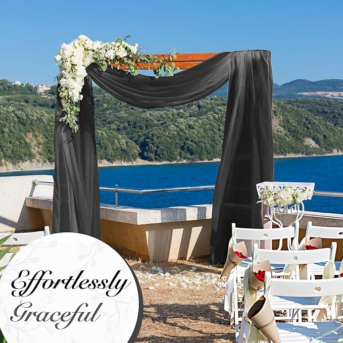 Cheesecloth Table Runner 3 Pack – 35x120 Inch (10ft) Boho Rustic Gauze Cloth Runners – Crinkle Polyester Table Decor for Wedding, Baby Shower, Bridal Shower, Birthday Party and More (Black)