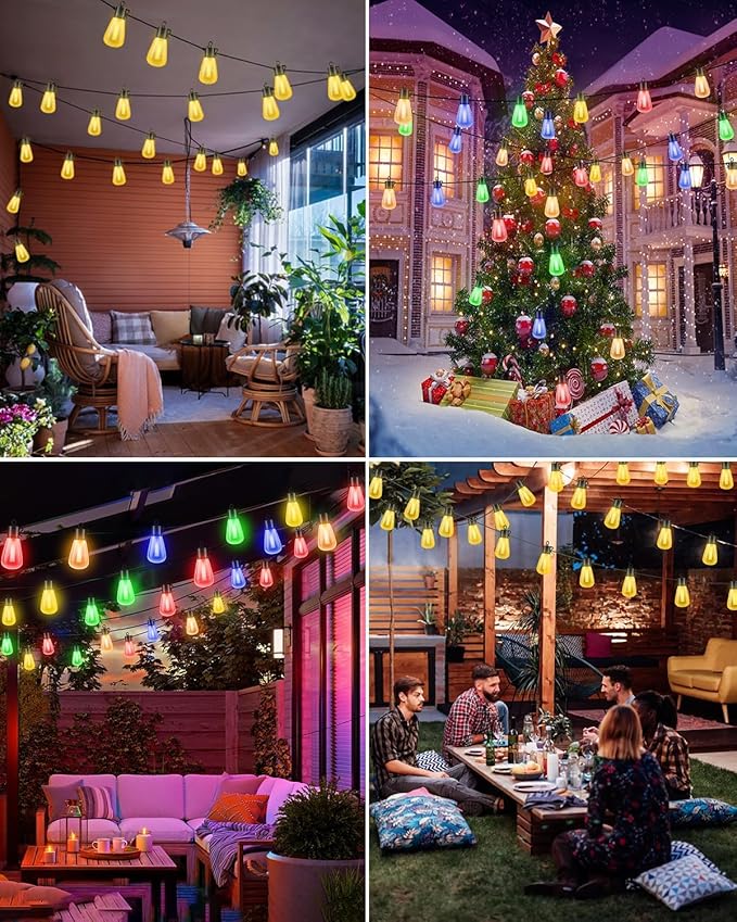 litogo 120FT Color Changing Outdoor String Lights with Remote - Dimmable LED RGB Patio Lights for Outside with Shatterproof Waterproof Edison Bulbs for Yard Gazebo Party Wedding Holiday