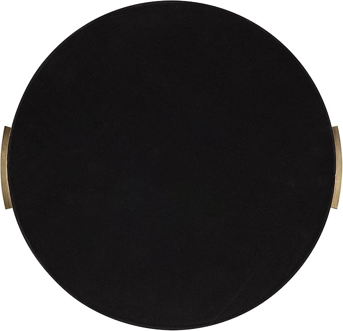 Kate and Laurel Samana Modern Glam Round Metal Tray; 17 Inch Diameter; Antique Brass; Circular Polished Decorative Tray with Hammered Surface and Minimalist Handles