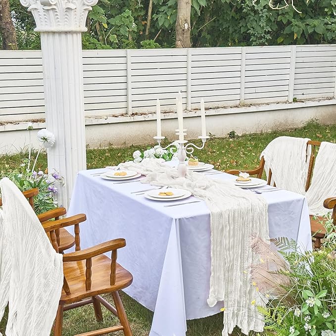 IVAPUPU 10 Pcs Cheesecloth Table Runner - 10ft Ivory White Boho Gauze Cheese Cloth Table Runners for Baby Shower Decoration Wedding Party Summer Garden Farmhouse