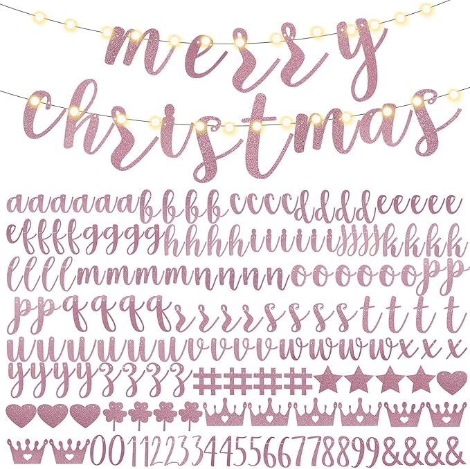 TaoBary 167 Pcs DIY Banner Kit Happy Birthday Glitter Banner Customizable Glitter Make Your Own Kit 162 Letters Symbols and Numbers 3 Rope for Birthday Halloween Wedding Christmas(Rose Gold)