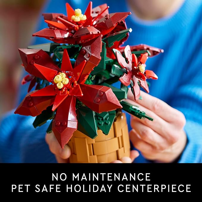 LEGO Icons Poinsettia Building Sets for Adults - Artificial Flowers for Decoration - Christmas Flowers for Table Centerpiece - 10370