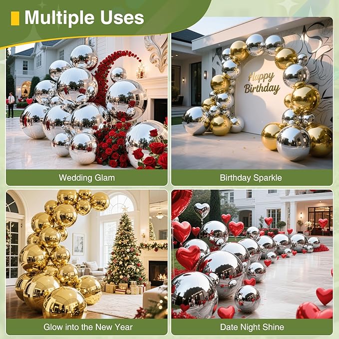 Inflatable Mirror Ball,Reusable Mirror Ball Large Event Decoration PVC Disco Ball for Party, Concerts, Stage, Wedding Decorations - No Pump Included (Gold, 1pcs:0.8m)