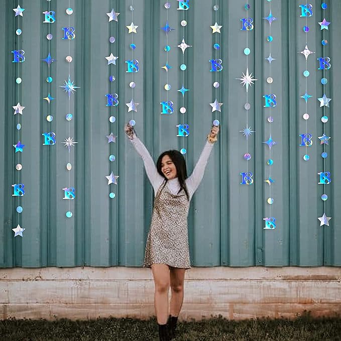 Iridescent 18th Birthday Decorations Number 18 Circle Dot Twinkle Star Garland Kit Metallic Hanging Streamer Bunting Banner Backdrop for Girls Happy 18 Year Old Eighteen Anniversary Party Supplies
