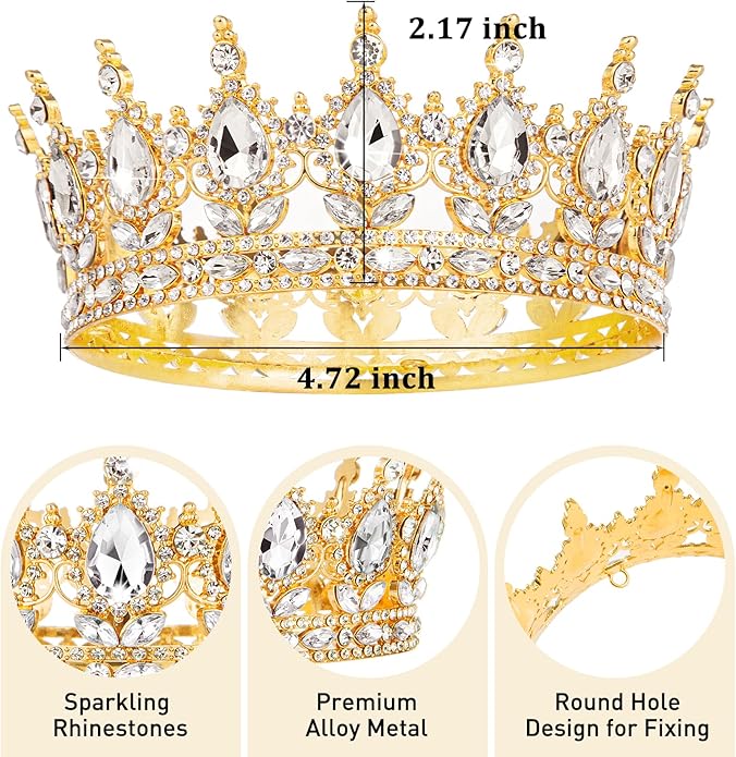 Gold Crown for Women, Crystal Queen Tiaras Headband Wedding Bridal Hair Accessories, Birthday Party Prom Cake Topper