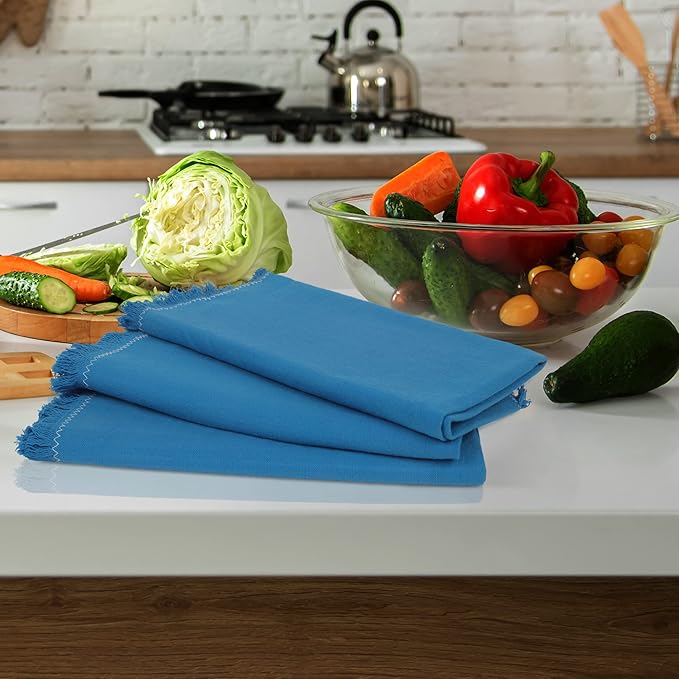 Dinner Cloth Napkins Set of 12, Premium Soft Cotton 20x20 Inches, Highly Absorbent, Hotel Quality Reusable & Washable Dinner Napkins With Fringe Corner Napkins For Home & Weddings - Royal Blue