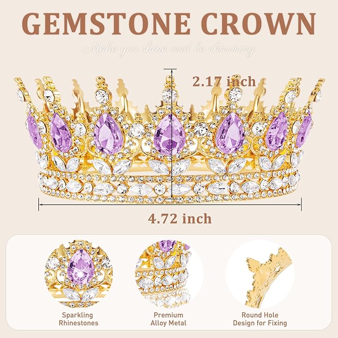 Gold Crown for Women, Crystal Queen Tiaras Headband Wedding Bridal Hair Accessories, Birthday Party Prom Cake Topper