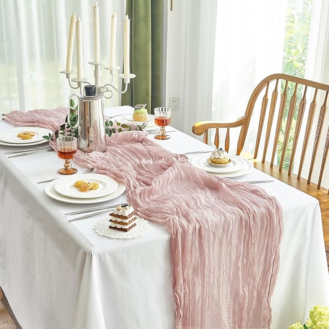 IVAPUPU 6 Pcs Cheesecloth Table Runner - 10ft Dusty Pink Boho Gauze Cheese Cloth Table Runners for Baby Shower Decoration Wedding Party Summer Garden Farmhouse