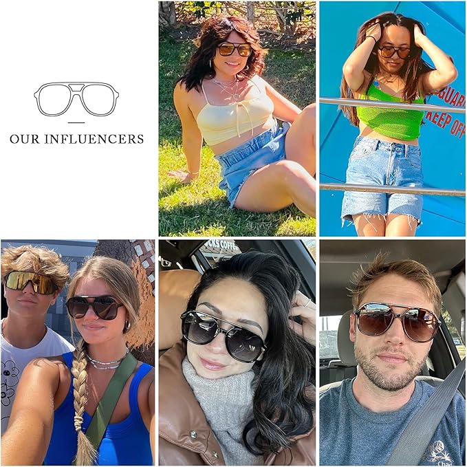 YDAOWKN Retro Square Aviator Sunglasses for Womens Mens Vintage 70s Double Bridge Sun Glasses