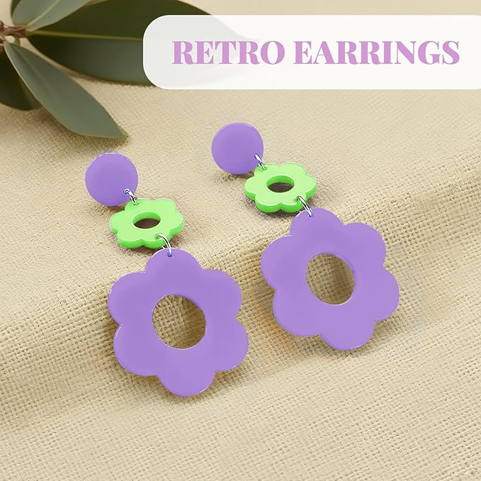 4 Pcs 70s 60s Accessories Women Hippie Disco Groovy Costume Accessories Headband Dangle Earrings Sunglasses Silk Scarf