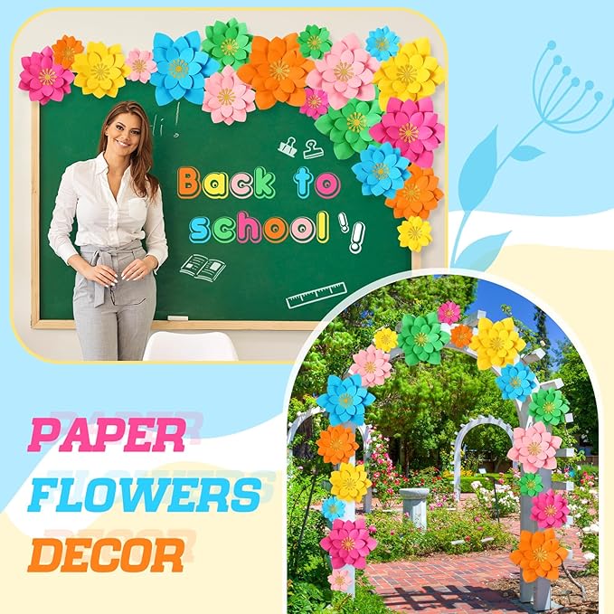18 Pcs Mexican Paper Flowers Decor for Wall DIY Paper Fiesta Bulletin Board 3D Colorful Mexican Backdrop Decoration for Classroom Back to School Carnival and Holiday Party(Lotus-Shaped,Rainbow)