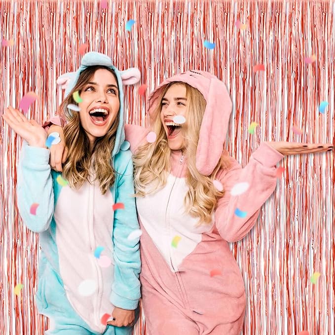 3 Pack Rose Gold Foil Fringe Curtains Backdrop, 3.28 x 6.6 Ft Metallic Streamers Tinsel Curtains Background for Photo Booth, Birthday, Halloween, Christmas, Thanksgiving, New Year Party Decorations