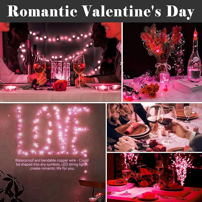 ZGWJ 50 Pack Fairy Lights Battery Operated, 7ft 20 Mini LED Fairy String Lights Silver Wire 3 Modes for DIY, Parties, Wedding, Bedroom, Halloween Christmas Decoration Pink