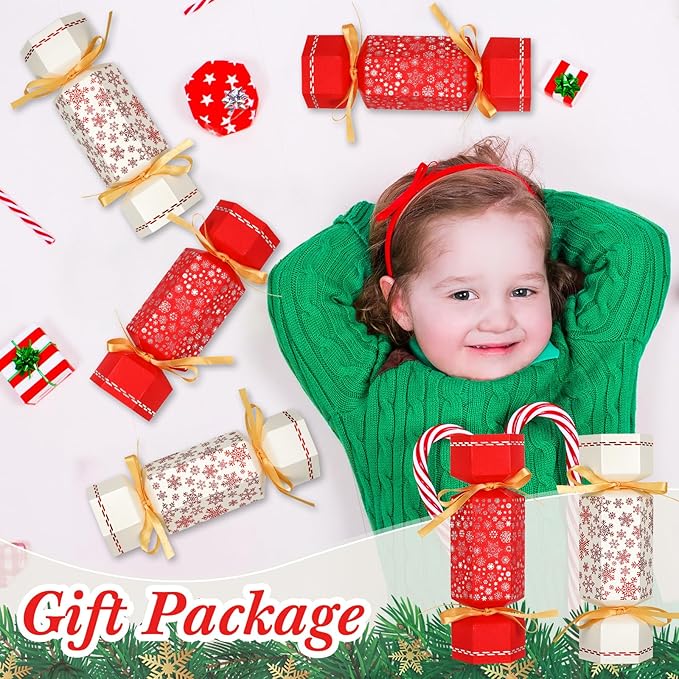 Xinnun 50 Packs Christmas Cracker Kit No Snap Xmas Party Table Favors Snowflake Reindeer DIY Christmas Party Cracker Candy Boxes for Holiday Dinner Decoration Gift (Warm Style)