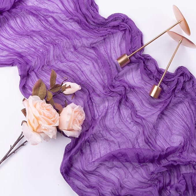 6 Pack Purple Cheesecloth Table Runner 10FT Boho Gauze Fabric Table Runner 35 x 120 Inch Rustic Sheer Runner for Centerpiece Wedding Decor Baby Shower Party Boho Table Decoration