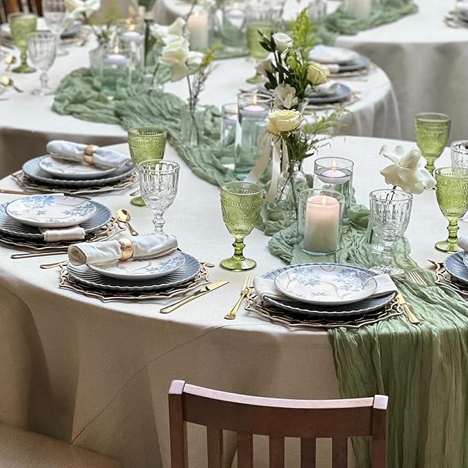 12 Pack Sage Green Cheesecloth Table Runner 10FT Boho Cheese Cloths Gauze Fabric Table Runners 120 Inch Rustic Sheer for Wedding Birthday Party Baby Shower Centerpiece Home Decorations