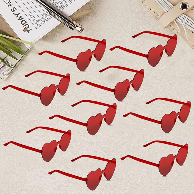 LEFIMOT 12 Pairs Heart Sunglasses for Women Heart Shaped Sunglasses Bulk Colorful Heart Glasses for Party Favor