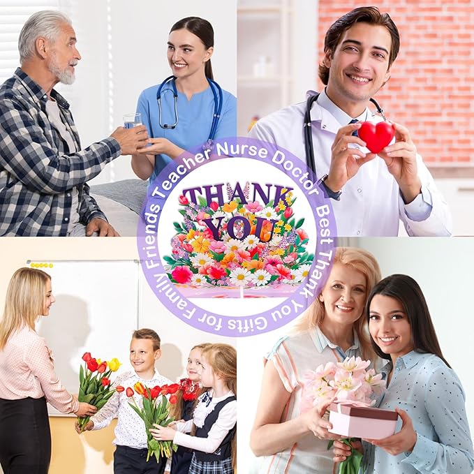 Pop Up Thank You Cards - 3D Paper Flowers Thank You Pop Up Cards with Envelope for Mom Dad Women Men Nurses Teachers Day Appreciation Gift