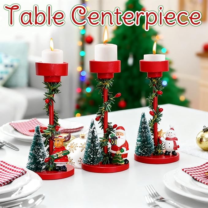 Christmas Candle Holders Red Cartoon Candle Holders Christmas Decor for Tealight Candles,Christmas Table Centerpieces,Indoor Decoration,Festive Ornaments,Mantel Home(3 Packs)