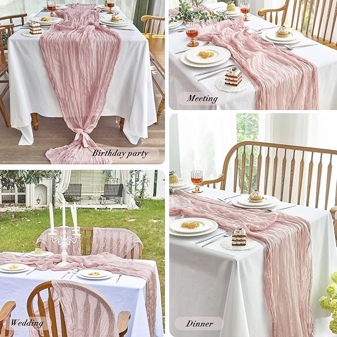 IVAPUPU 10 Pcs Cheesecloth Table Runner - 10ft Dusty Pink Boho Gauze Cheese Cloth Table Runners for Baby Shower Decoration Wedding Party Summer Garden Farmhouse