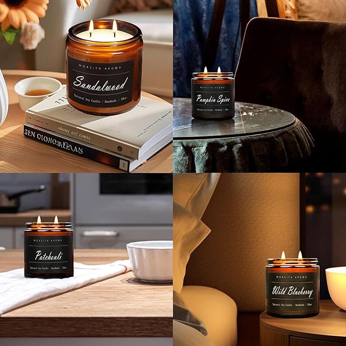 MOASITN Patchouli Large Heavenly Scented Candles for Home|19oz 100h Long Lasting Clean Burn|Natural Soy Aromatherapy Candle|2 Wick Jar Candle for Women,Men as Relaxing,Birthday,Housewarming Gifts