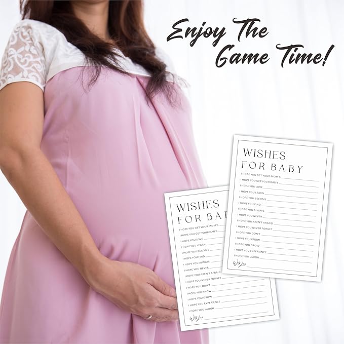 5" X 7" Baby Shower Party Games-Set Of 30 Minimalism Black & White-Wishes For Baby-Baby Announcement Gender Reveal Game Card 06