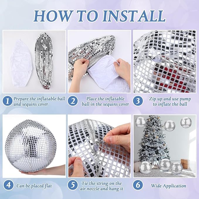 HyDren 8 Set Inflatable Disco Ball with Cover Foldable Hanging Mirror Disco Ornaments for Christmas Wedding Birthday Baby Shower Bachelorette Party Indoor Outdoor (12 Inch)