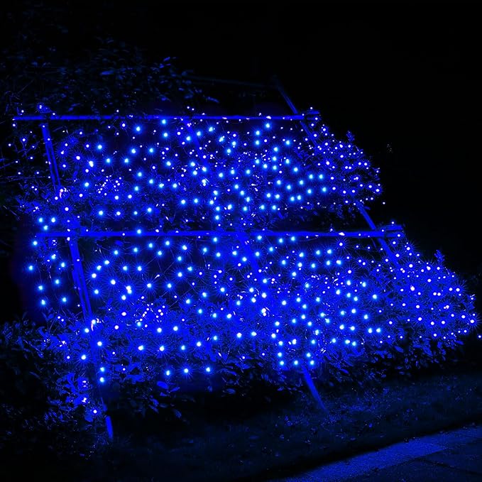 Led Christmas Net Lights Blue Outdoor Christmas Lights 160LED 5ftx7ft, Waterproof Outdoor Indoor Fairy Mesh Net Light for Xmas Party, Yard, Patio, Trees, Shrubs, Bushes Decorations