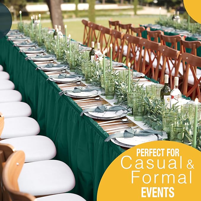 Exquisite Ruffle Table Skirt Dark Green 6 Pack 14 Ft Long Table Skirts for Rectangle Tables 6ft Plus or Round Tables Skirts with Adhesive Strip for Gender Reveal Decor & Happy Birthday Parties