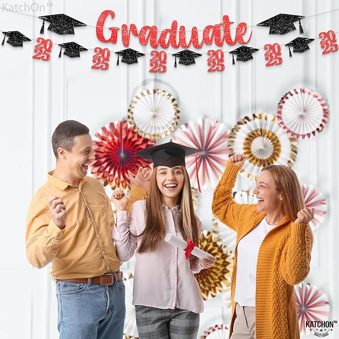 KatchOn, Glitter, Red and Black Graduate Banner - 10 Feet | Congrats Grad Banner for Grad Cap Decorations | Red Graduation Decorations 2025 | Congratulations Decorations | Class of 2025 Decorations